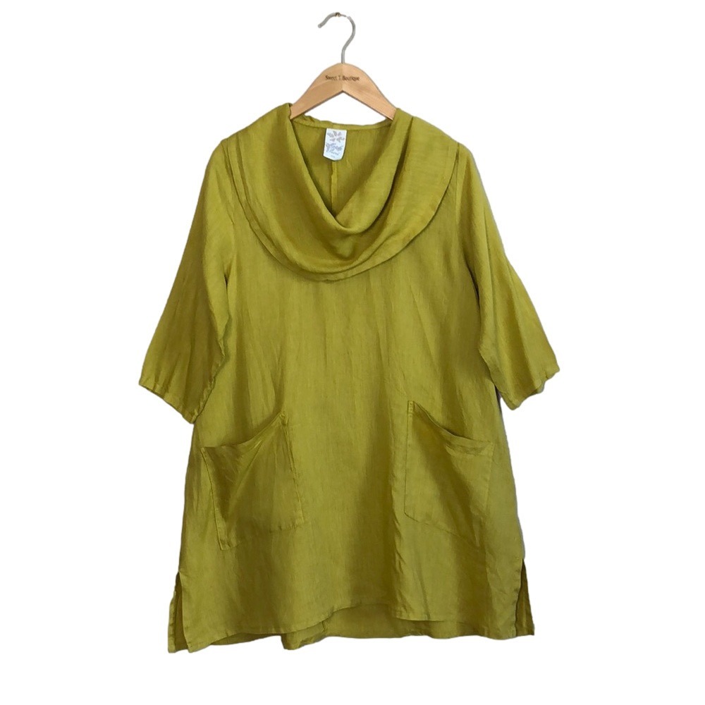 MATCH POINT USA Women Small Linen Tunic Top‎ Lagenlook Cowl Neck Quiet Luxury